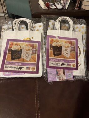 Bride & Groom Bridal Party Gift Bags - White with Gold Accents, tissue & bows.